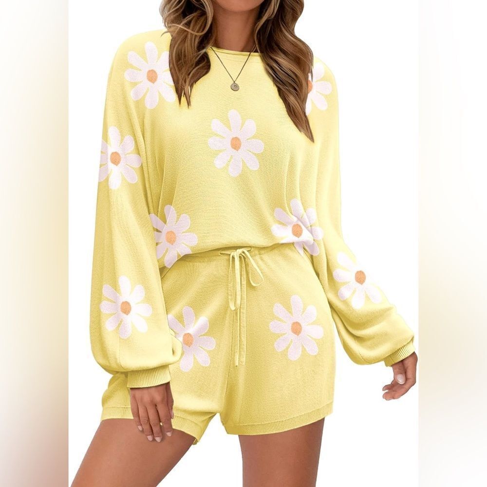 Ekouaer Women’s Sweater Floral Lounge Wear Set Long Sleeve M